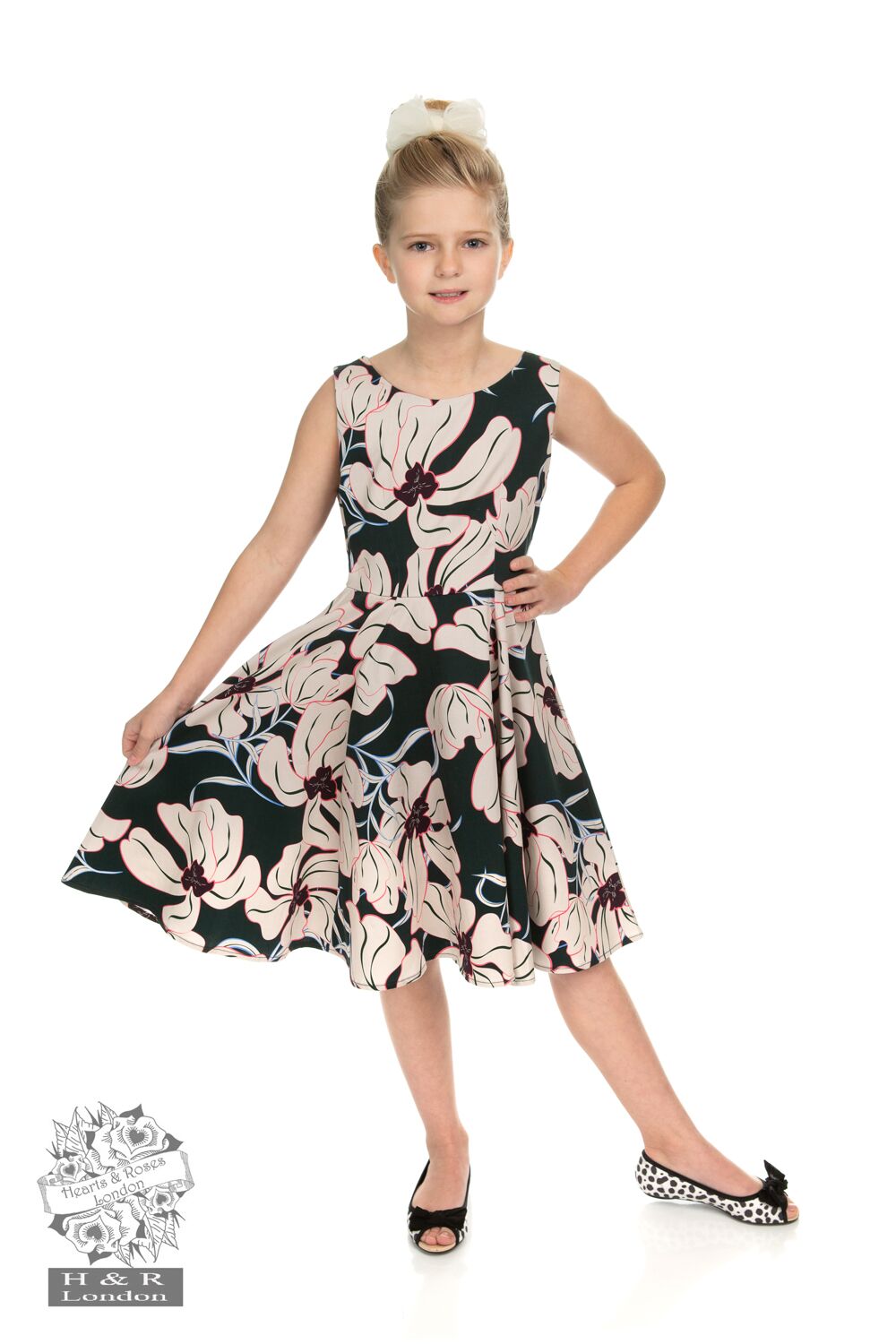 Girls Emerald Floral Swing Dress